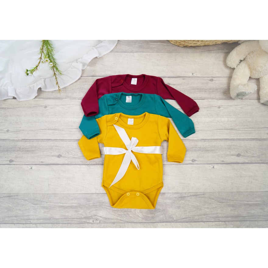 3pak BODY z długim rękawem bordo musztarda butelka