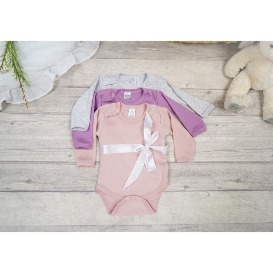 3pak BODY z długim rękawem szary wrzos różowy