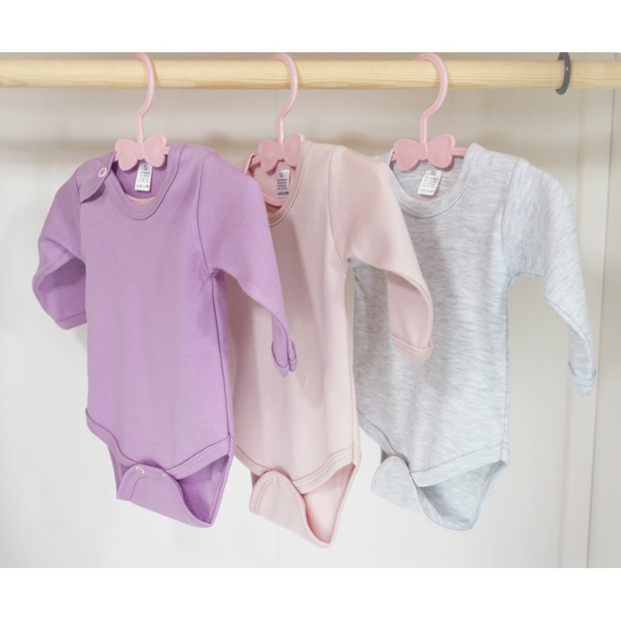 3pak BODY z długim rękawem szary wrzos różowy