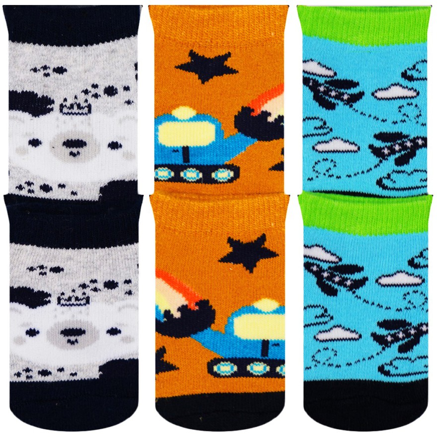 3pak SKARPETKI frotte ciepłe chłopięce C-44 KOPARKA SAMOLOTY