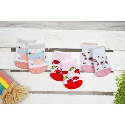 3pak SKARPETKI frotte ciepłe skarpety dziewczęce D-48 WISIENKI