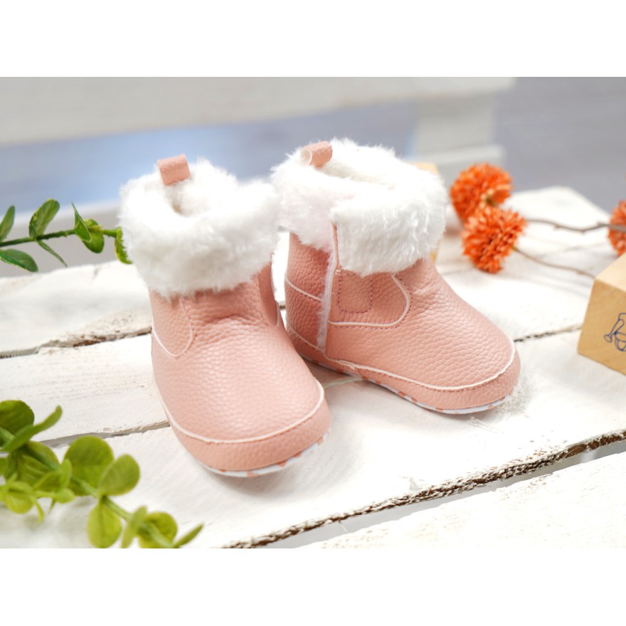 Różowe buty NIECHODKI białe futerko BUCIKI dziewczęce