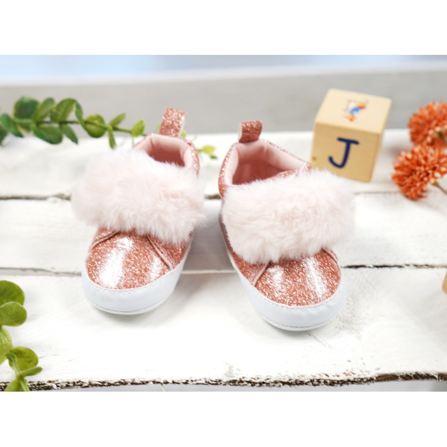 Różowe buty NIECHODKI brokat futerko BUCIKI dziewczęce