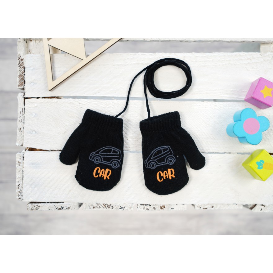 Czarne RĘKAWICZKI ciepłe 1P na sznurku CAR r. 56-86