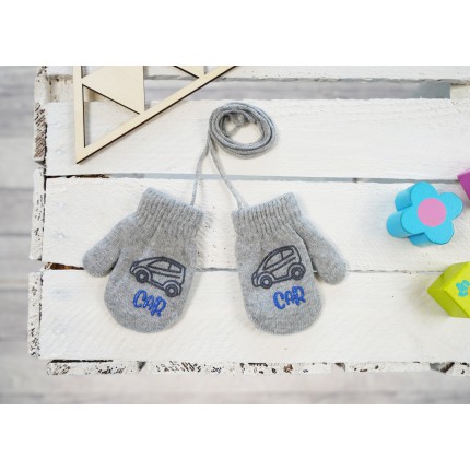 Szare RĘKAWICZKI ciepłe 1P na sznurku CAR r. 56-86