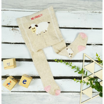 RAJSTOPY niemowlęce beż z owieczką wzór 602