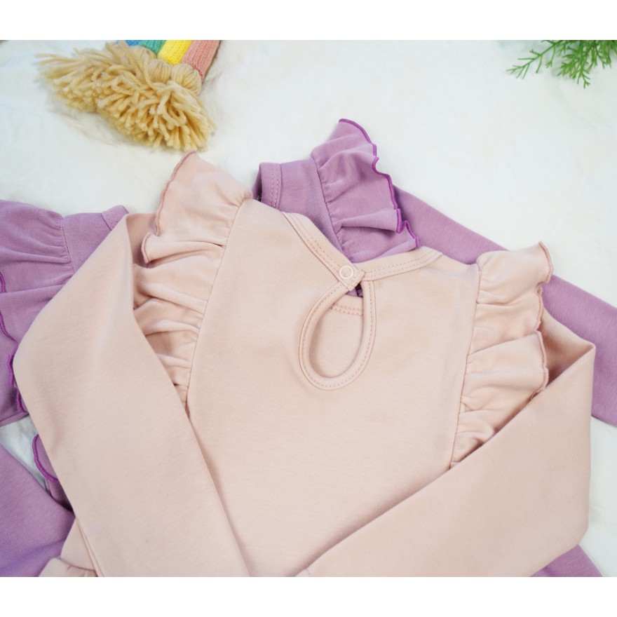 Pudrowy róż SUKIENKA gładka z falbanką długi rękaw