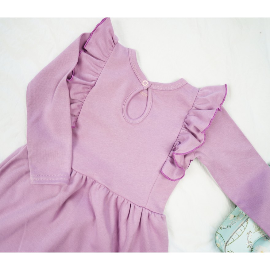 Wrzosowa SUKIENKA gładka z falbanką długi rękaw