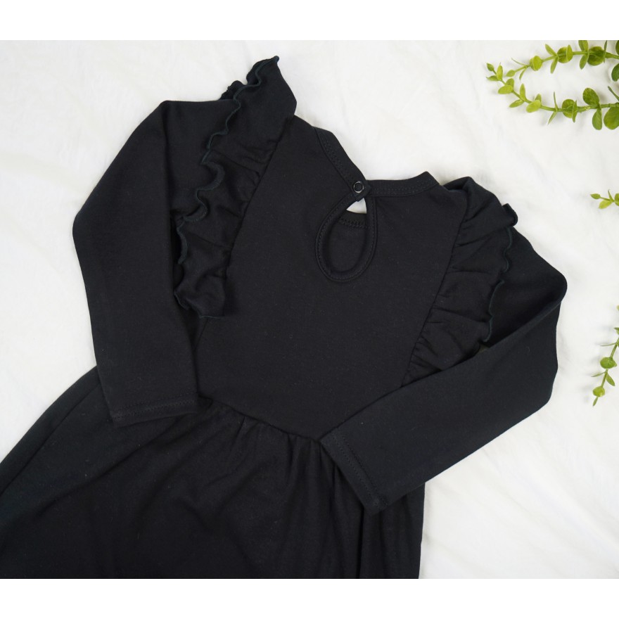 Czarna SUKIENKA gładka z falbanką długi rękaw