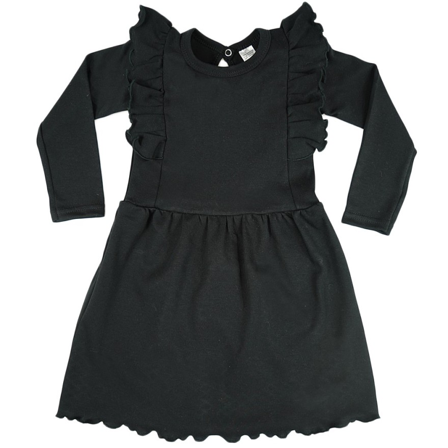 Czarna SUKIENKA gładka z falbanką długi rękaw