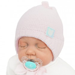 Jasno różowa czapka zimowa dla noworodka: czapeczka na zimę Misiaczek