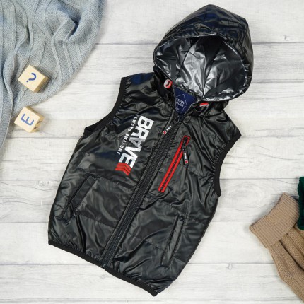 Czarna KAMIZELKA BRAVE metalik bezrękawnik chłopięcy