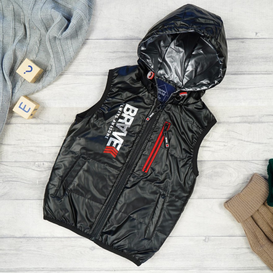 Czarna KAMIZELKA BRAVE metalik bezrękawnik chłopięcy