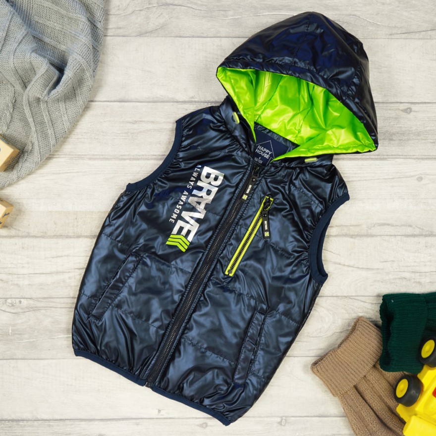 Granatowa KAMIZELKA BRAVE metalik bezrękawnik chłopięcy