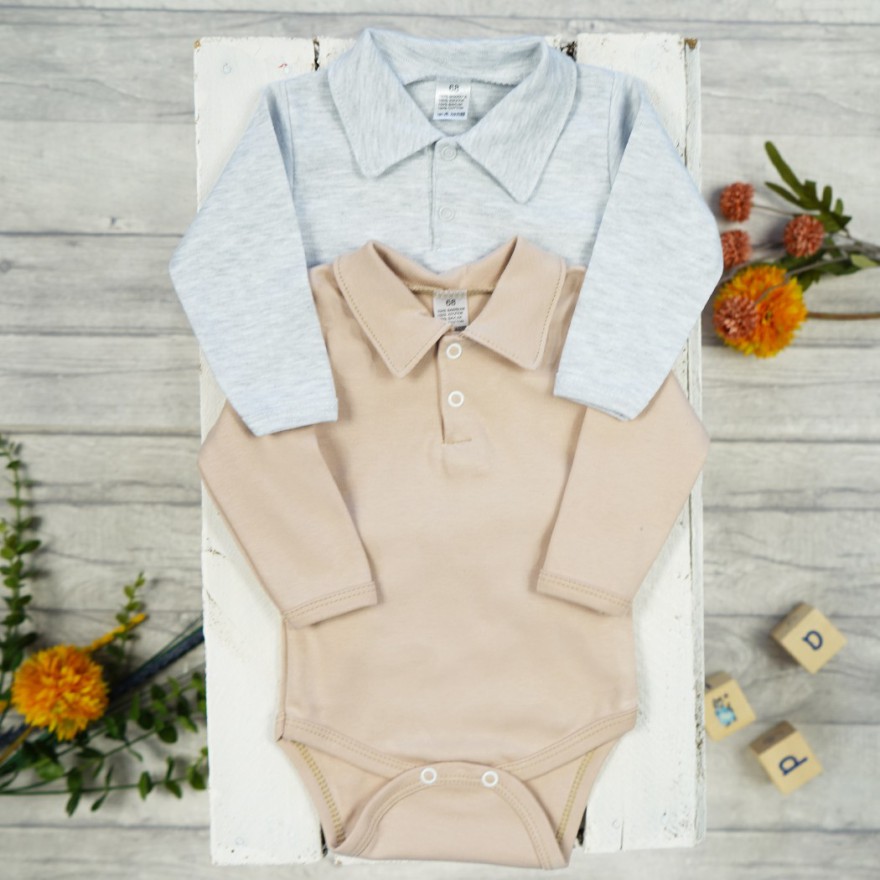 2PAK beż melanż BODY POLO z kołnierzykiem body koszula
