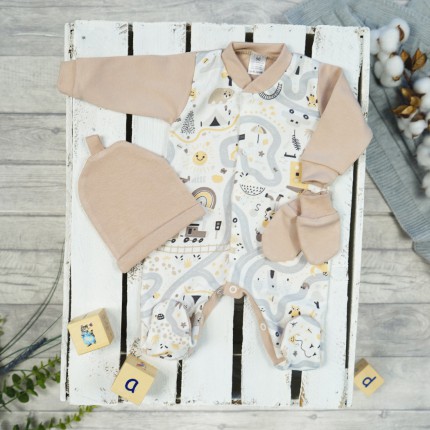 WYPRAWKA WCZEŚNIAK do szpitala 5 części beżowa historyjka