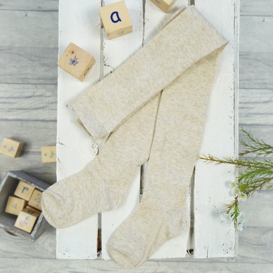 Beżowe RAJSTOPY bawełniane gładkie