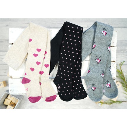 3pak RAJSTOPY bawełniane diamenty kropki dziewczęce