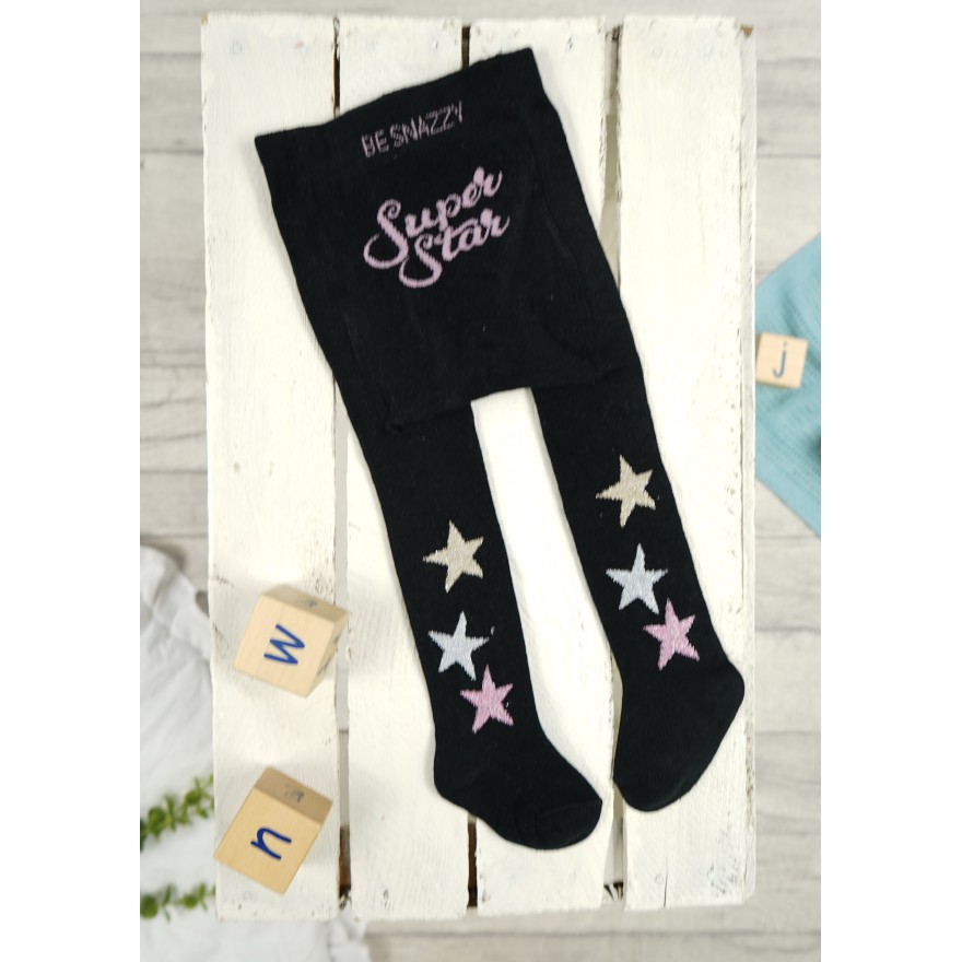 RAJSTOPY dziewczęce czarne w gwiazdki wzór 637