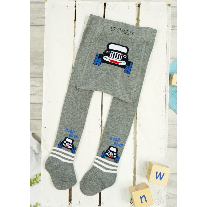 RAJSTOPY chłopięce szare z autem beep wzór 645