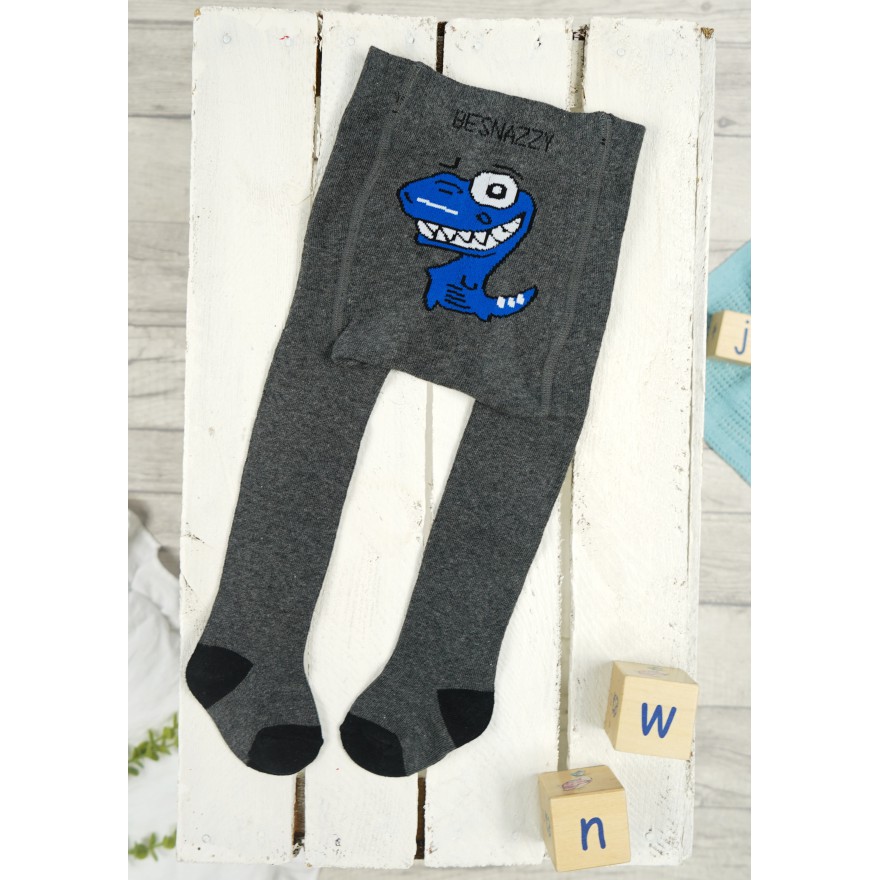 RAJSTOPY chłopięce grafitowe z dinozaurem wzór 646