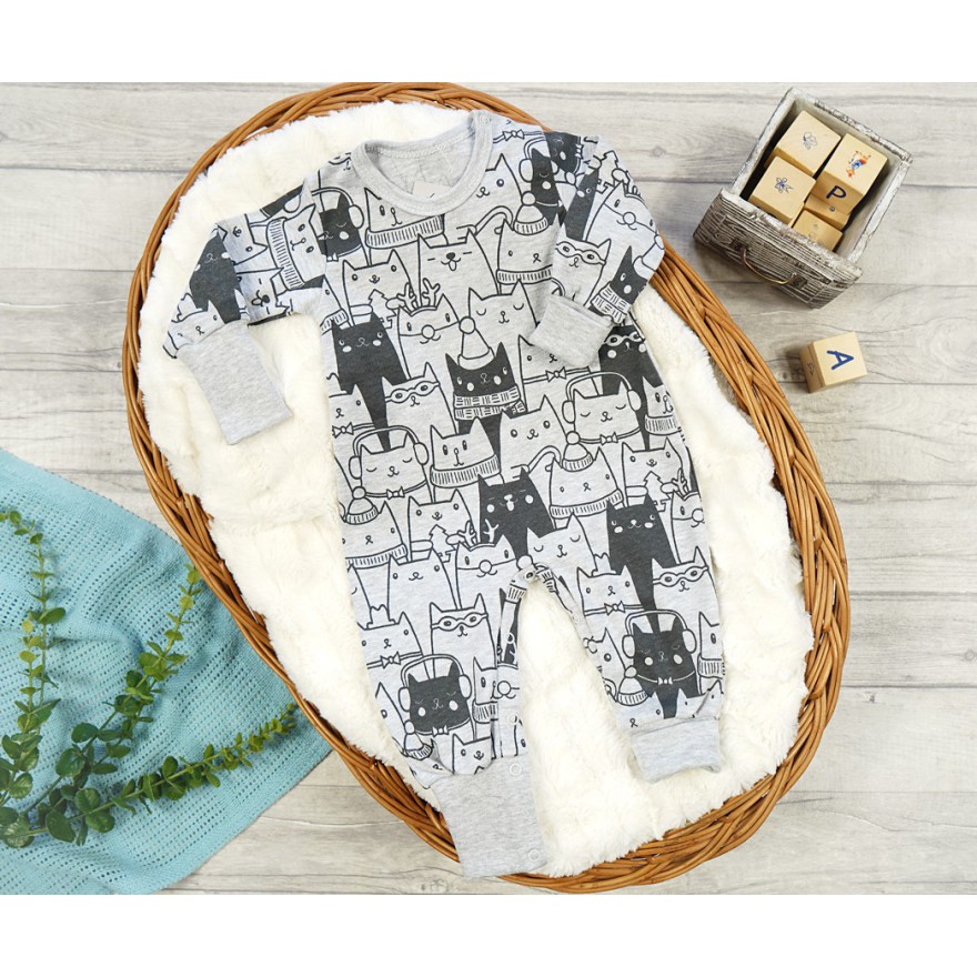 Pajac bez stópek RAMPERS szary w koty pajacyk rosnący 411