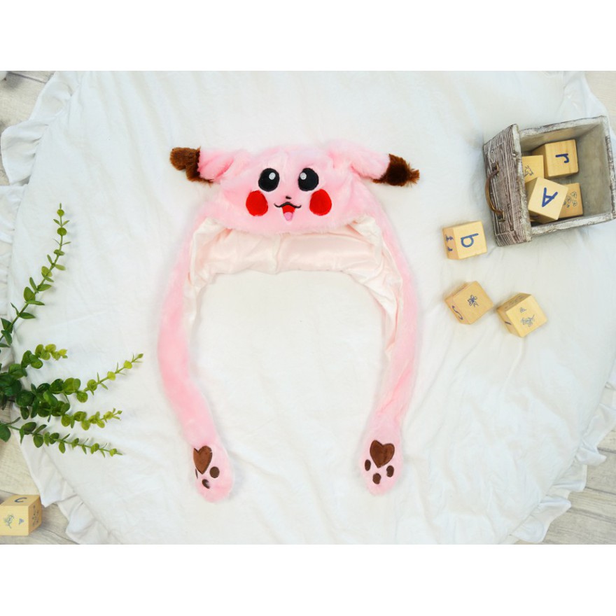 Różowa CZAPKA zabawka dziecięca królik z ruchomymi uszami