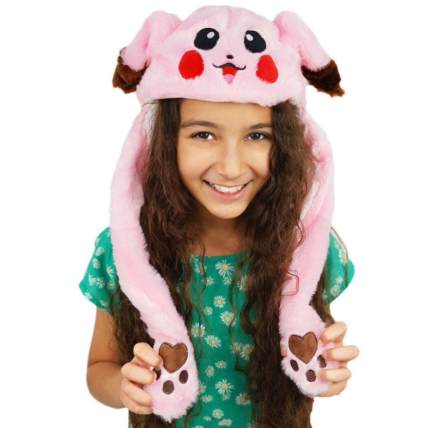 Różowa CZAPKA zabawka dziecięca królik z ruchomymi uszami