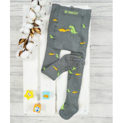 RAJSTOPY frotte GRUBE POTRÓJNY ABS khaki w dinozaury wzór 608