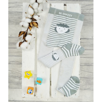 RAJSTOPY frotte GRUBE POTRÓJNY ABS szare paski z owcą wzór 609