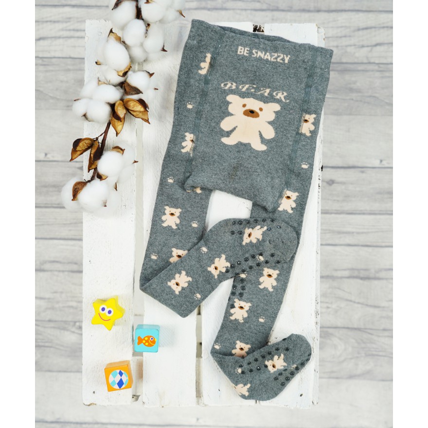 RAJSTOPY frotte GRUBE POTRÓJNY ABS szare w misie wzór 610