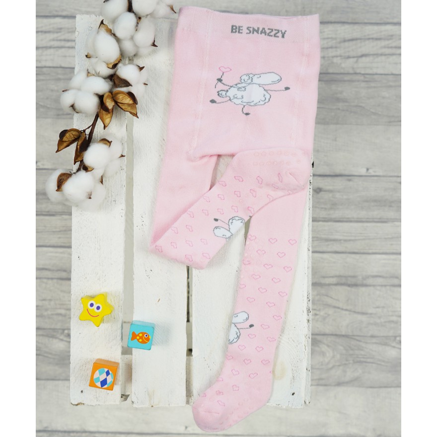 RAJSTOPY frotte GRUBE POTRÓJNY ABS różowe z owcą wzór 613