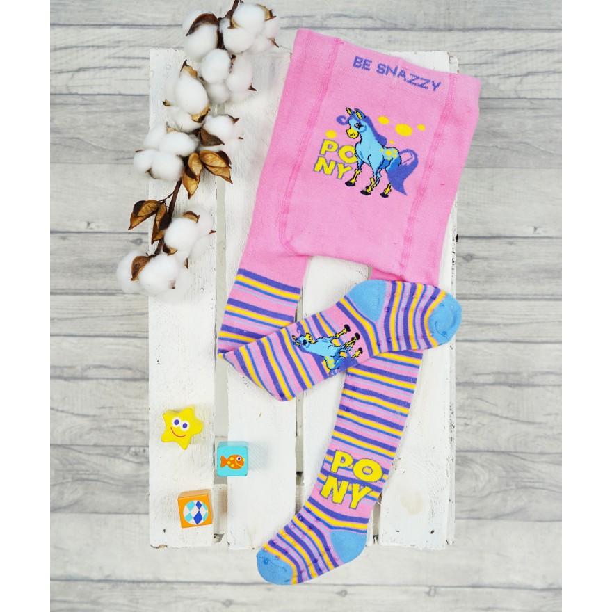 RAJSTOPY frotte do RACZKOWANIA GRUBE 3x ABS różowe z pony wzór 624