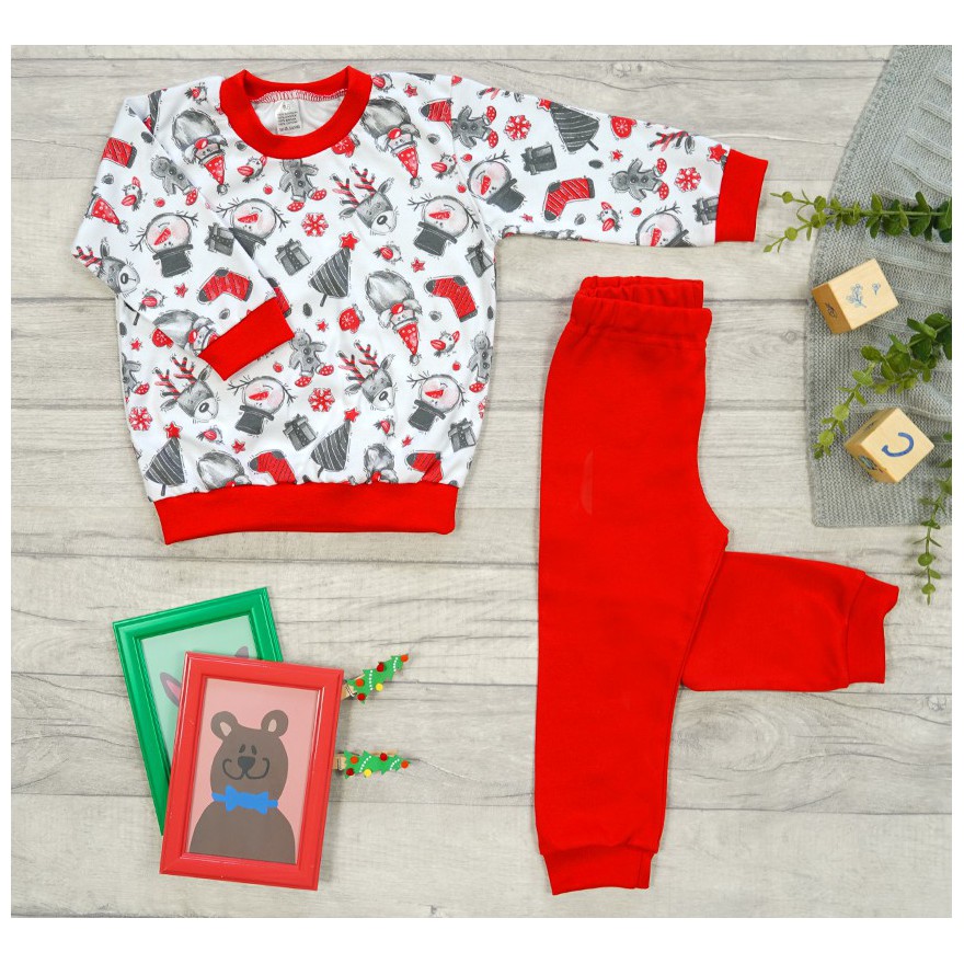 Czerwona PIŻAMA święta długi rękaw wzór 415