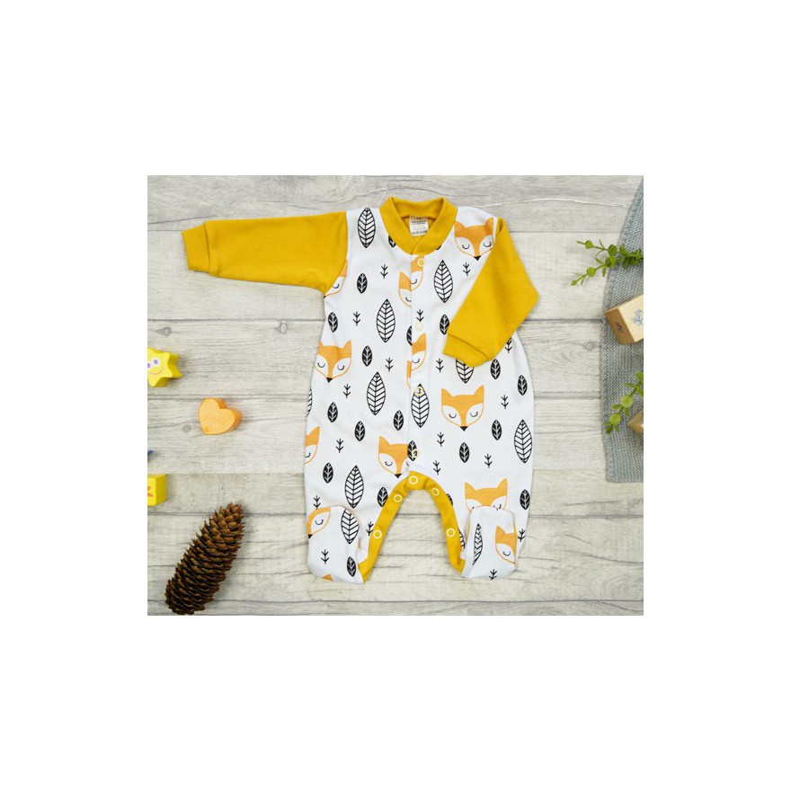 Pajac pajacyk bawełniany musztardowy w liski wzór 412