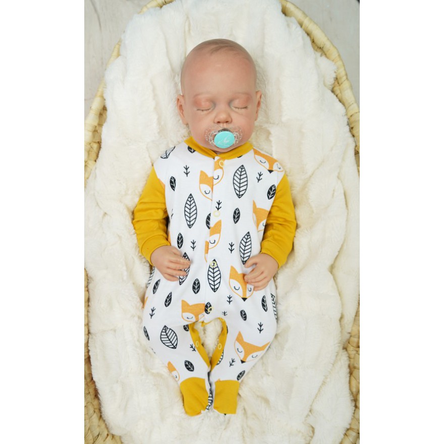 Pajac pajacyk bawełniany musztardowy w liski wzór 412