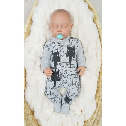 Pajac pajacyk bawełniany szary w koty wzór 411