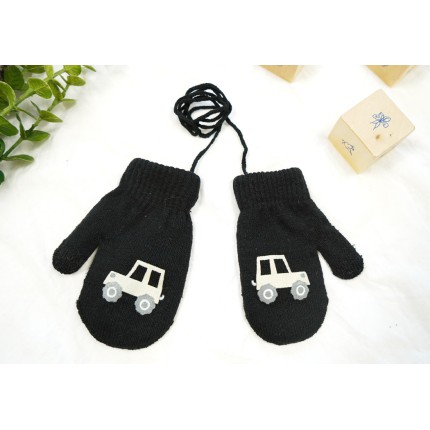 Czarne RĘKAWICZKI ciepłe 1P AUTO sznurek dotyk r. 110-134