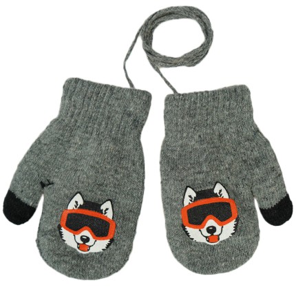 Szare RĘKAWICZKI ciepłe 1P HUSKY sznurek dotyk r. 110-134