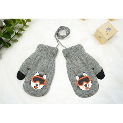 Szare RĘKAWICZKI ciepłe 1P HUSKY sznurek dotyk r. 110-134