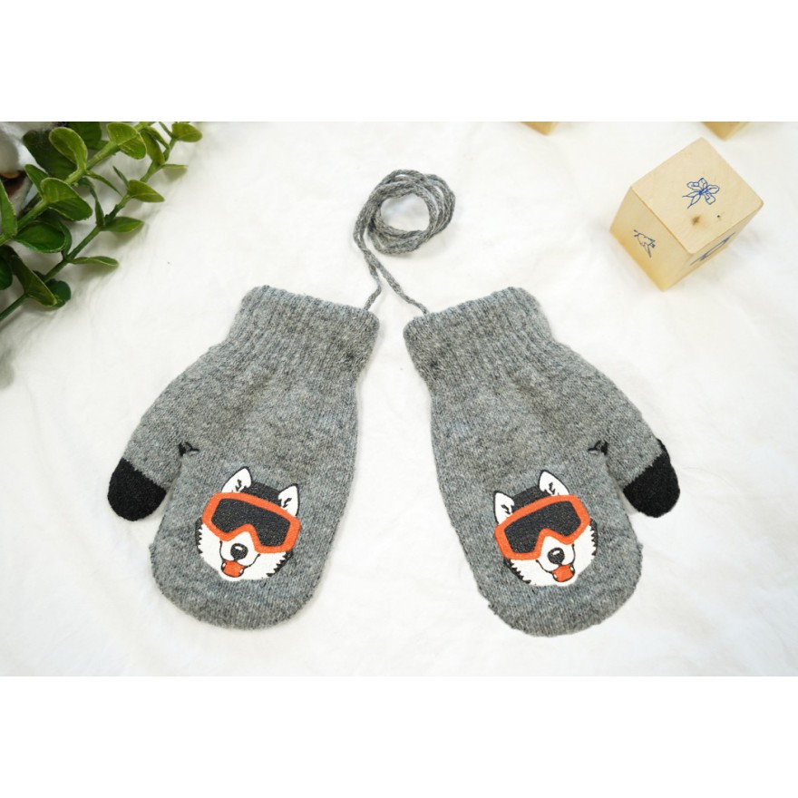 Szare RĘKAWICZKI ciepłe 1P HUSKY sznurek dotyk r. 110-134