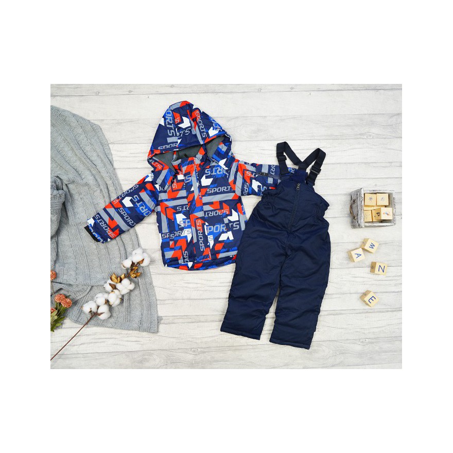 ZIMOWY KOMBINEZON dwuczęściowy z czerwonym SPORTS kurtka + spodnie