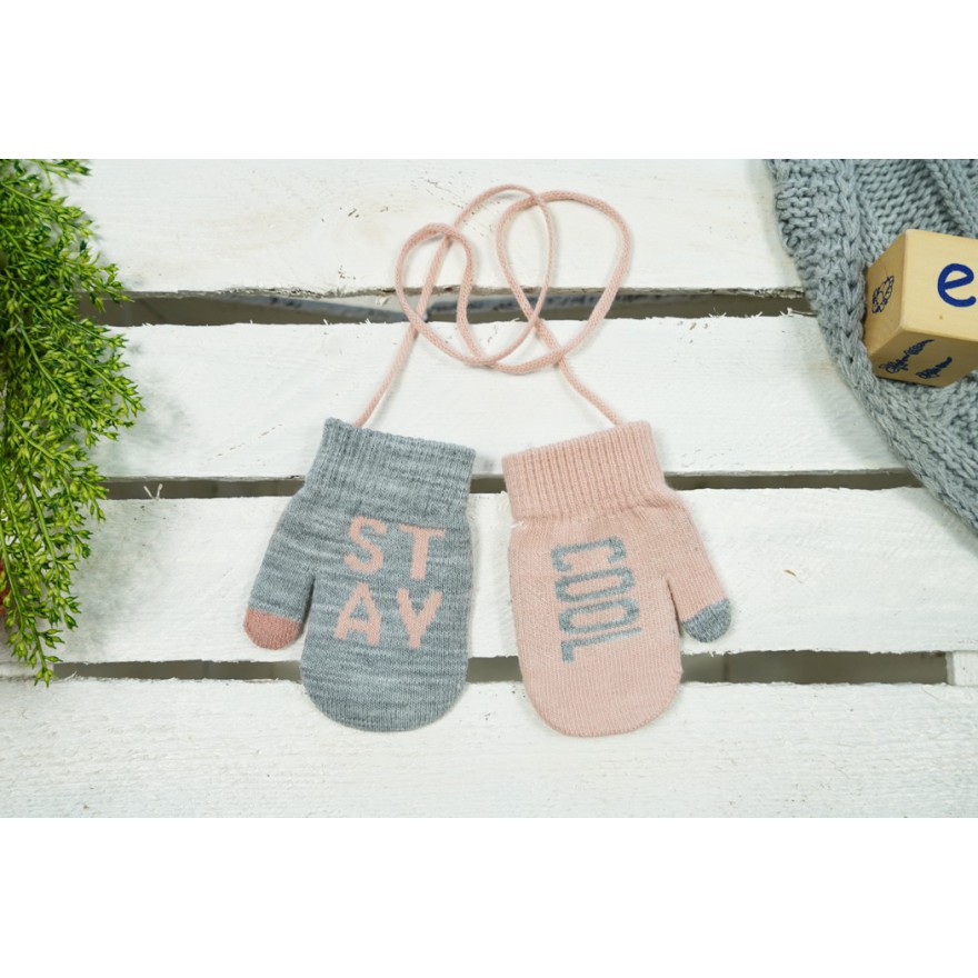 Pudrowo-szare RĘKAWICZKI 1P sznurek STAY COOL r. 98-134