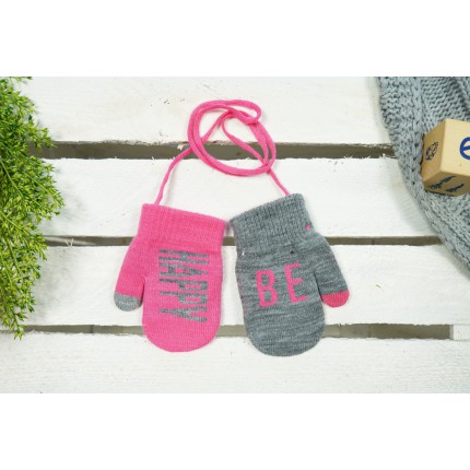 Amarantowo- grafitowe RĘKAWICZKI 1P sznurek BE HAPPY r. 98-134