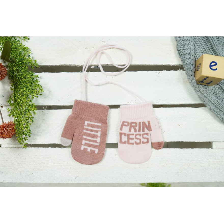Różowo- pudrowe RĘKAWICZKI 1P sznurek LITTLE PRINCESS r. 98-134