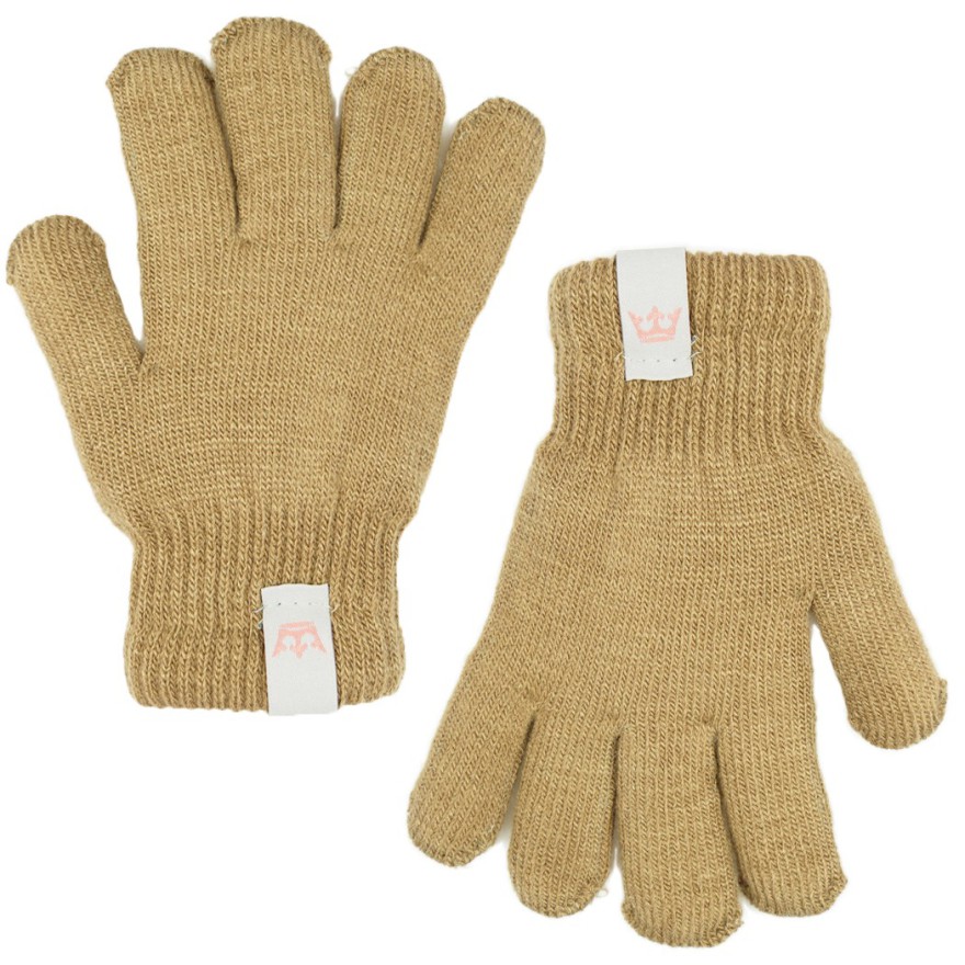 Beżowe rękawiczki ocieplane 5P z naszywką KORONA r.122-158