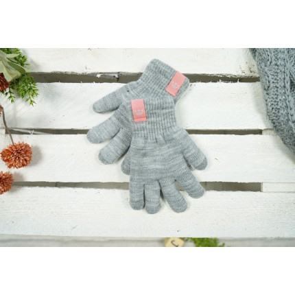 Szare rękawiczki ocieplane 5P z naszywką KORONA r.122-158