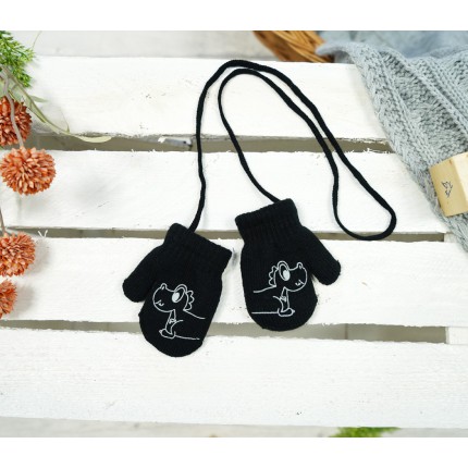 Czarne RĘKAWICZKI ciepłe 1P na sznurku DINO r. 56-86