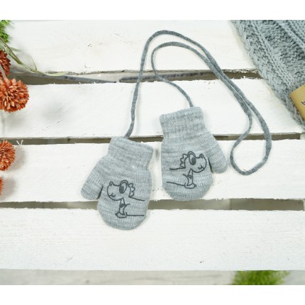 Szare RĘKAWICZKI ciepłe 1P na sznurku DINO r. 56-86