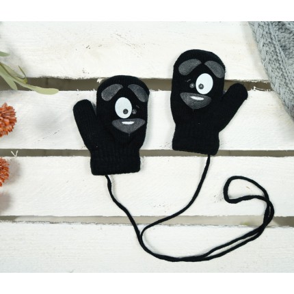 Czarne RĘKAWICZKI ciepłe 1P na sznurku PIES r. 98-104